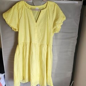 Yellow Eyelet Cotton Short-Sleeve Dress
